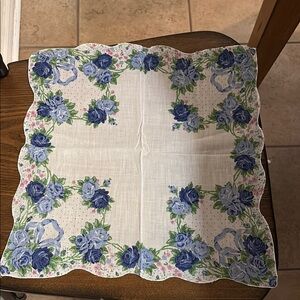 Floral Blue and White Vintage Handkerchief